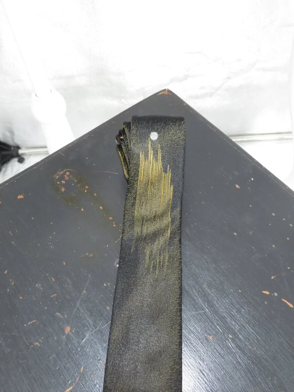 Vintage 1950s Archdale Neck Tie Black Gold Skinny Brocade Metallic 2 Inch